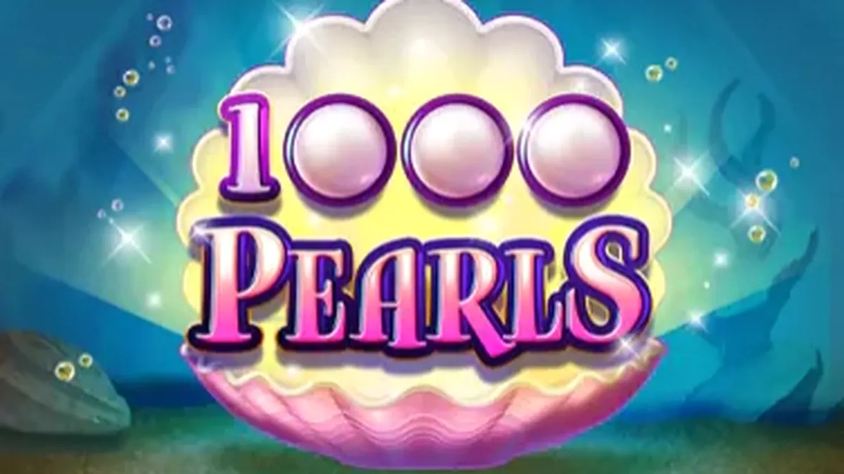 Captura de tela do jogo 1000 Pearls, mostrando rolos com símbolos de criaturas marinhas e pérolas em um cenário subaquático vibrante.